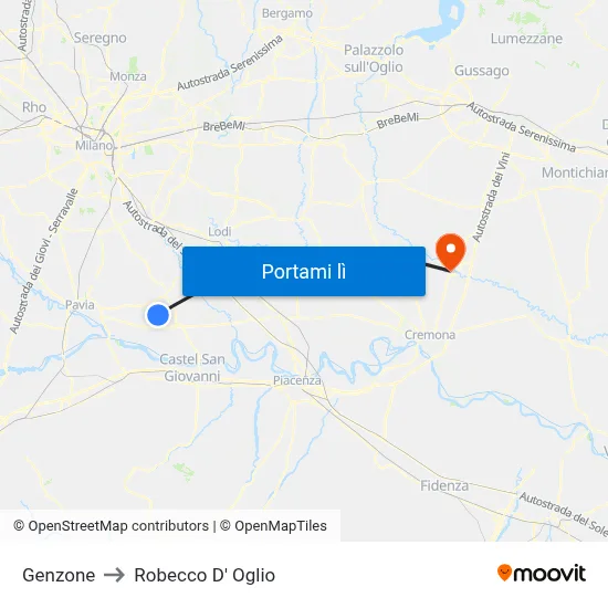 Genzone to Robecco D' Oglio map