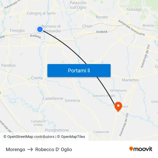 Morengo to Robecco D' Oglio map