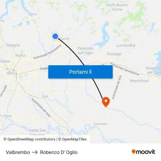 Valbrembo to Robecco D' Oglio map