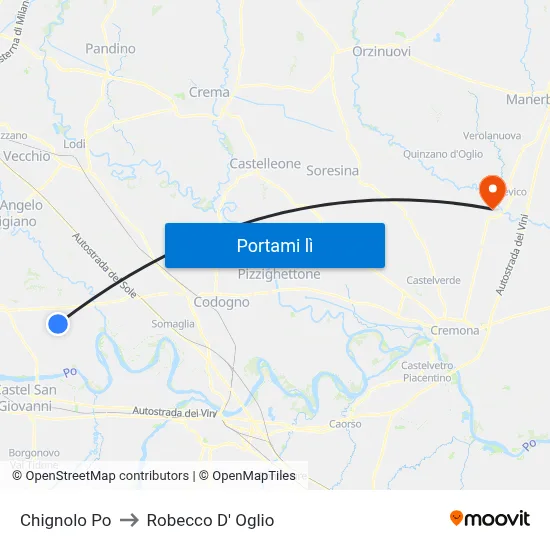Chignolo Po to Robecco D' Oglio map