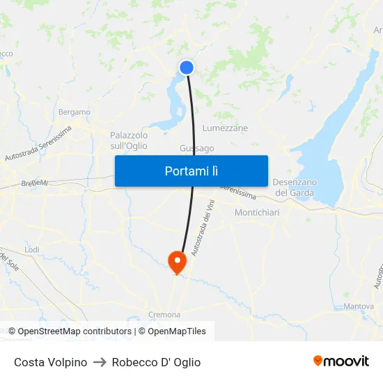 Costa Volpino to Robecco D' Oglio map