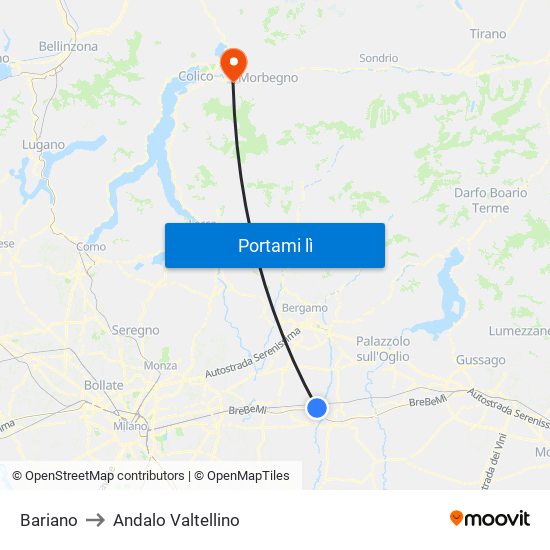 Bariano to Andalo Valtellino map