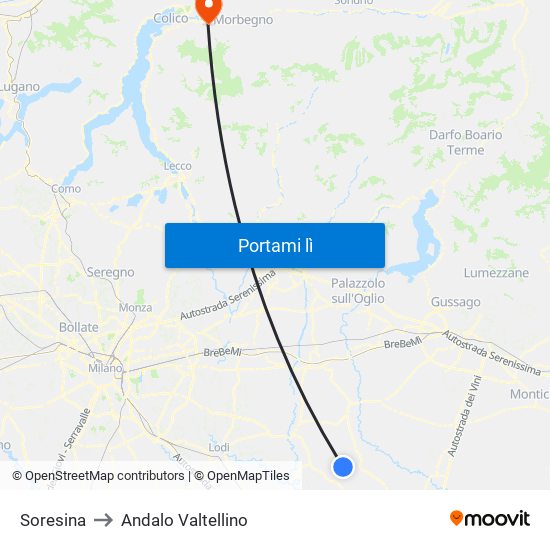 Soresina to Andalo Valtellino map