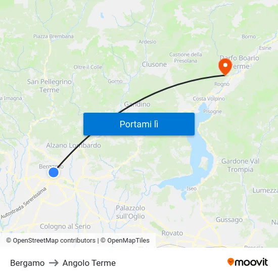 Bergamo to Angolo Terme map