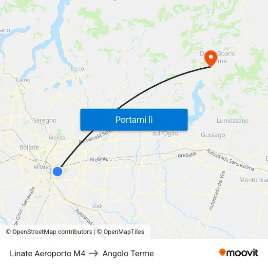 Linate Aeroporto M4 to Angolo Terme map