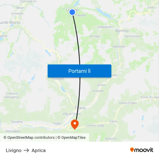 Livigno to Aprica map