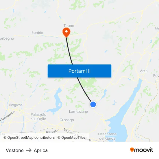 Vestone to Aprica map