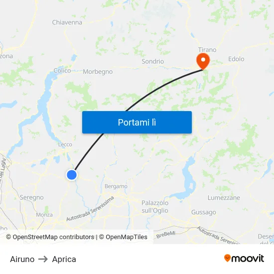 Airuno to Aprica map
