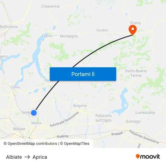 Albiate to Aprica map