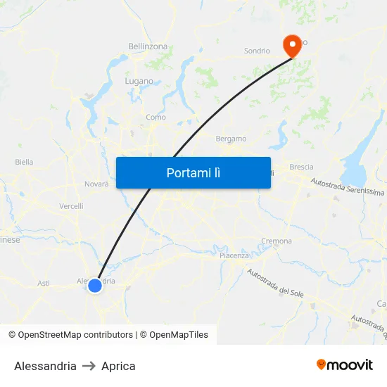 Alessandria to Aprica map