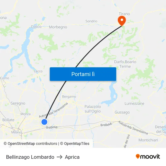 Bellinzago Lombardo to Aprica map