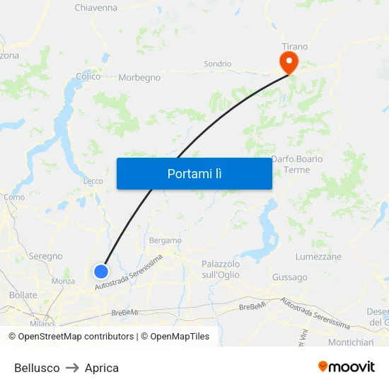 Bellusco to Aprica map