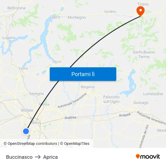 Buccinasco to Aprica map