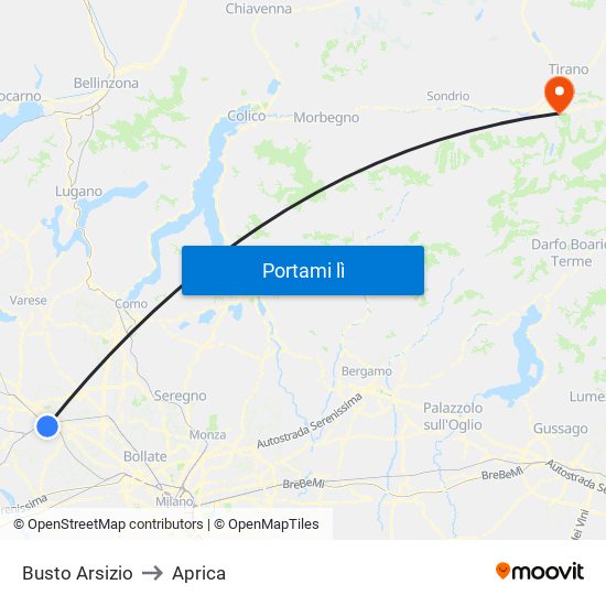 Busto Arsizio to Aprica map