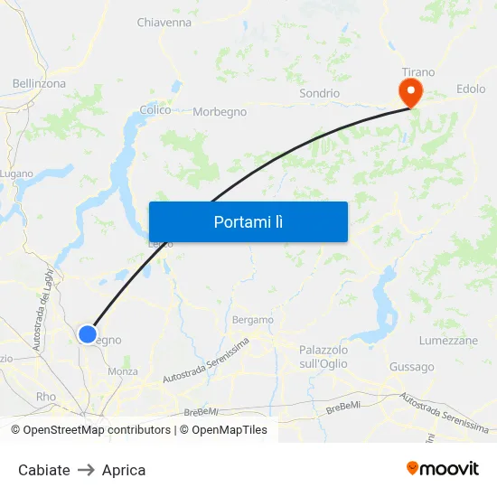 Cabiate to Aprica map