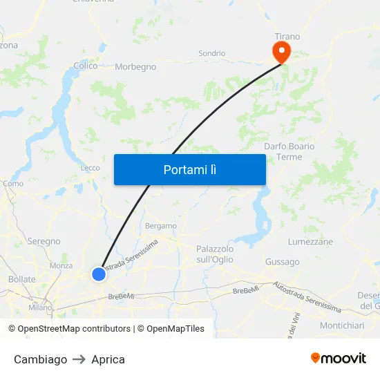 Cambiago to Aprica map
