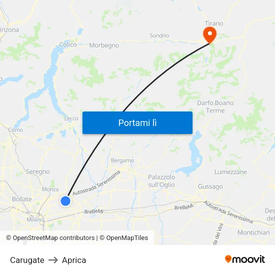 Carugate to Aprica map