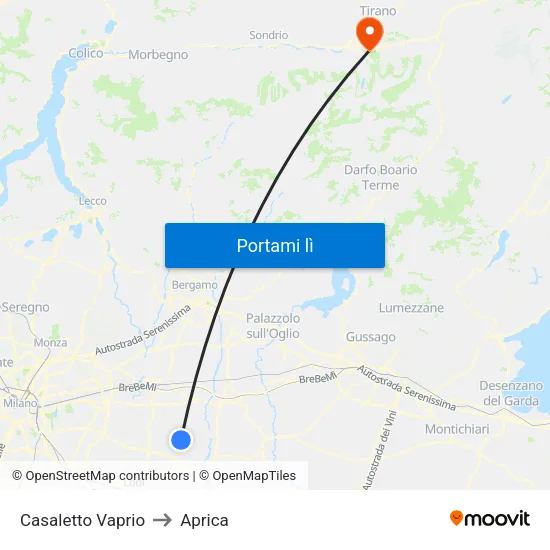 Casaletto Vaprio to Aprica map