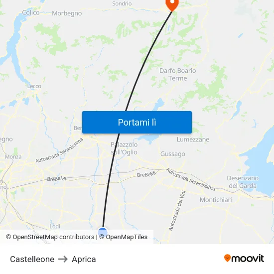Castelleone to Aprica map