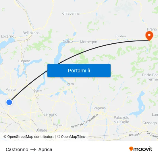 Castronno to Aprica map