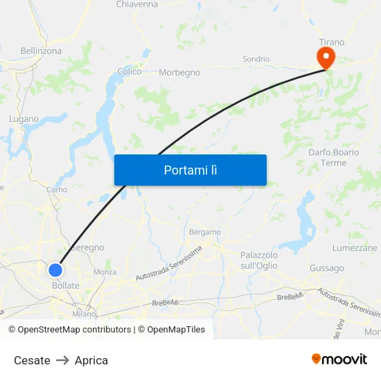 Cesate to Aprica map