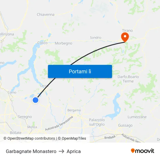 Garbagnate Monastero to Aprica map