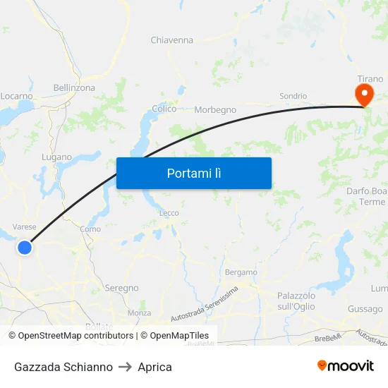 Gazzada Schianno to Aprica map