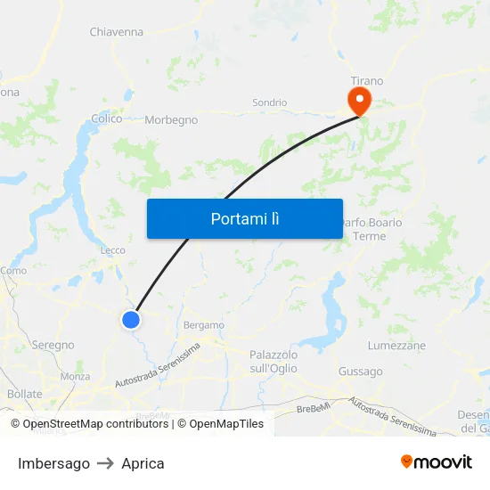 Imbersago to Aprica map