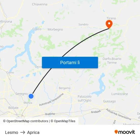 Lesmo to Aprica map