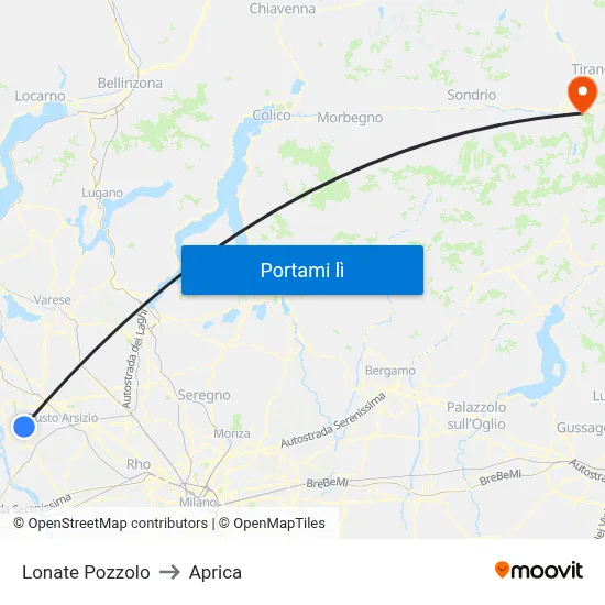 Lonate Pozzolo to Aprica map