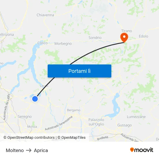 Molteno to Aprica map