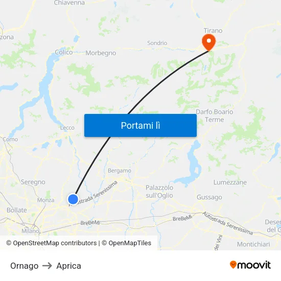 Ornago to Aprica map