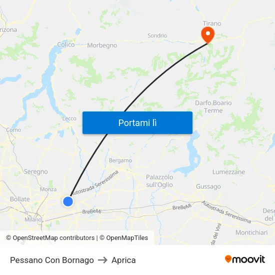 Pessano Con Bornago to Aprica map