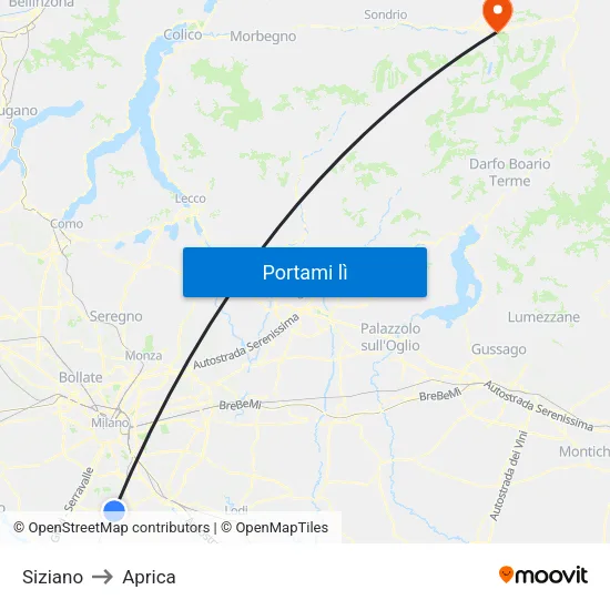 Siziano to Aprica map