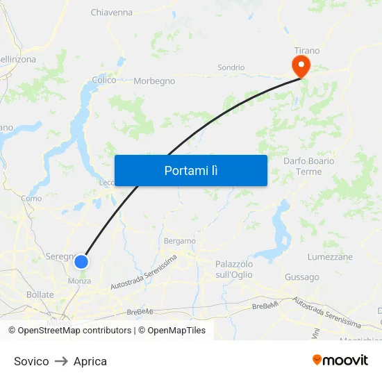 Sovico to Aprica map