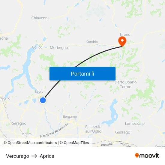 Vercurago to Aprica map