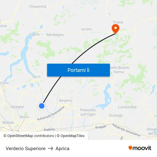 Verderio Superiore to Aprica map