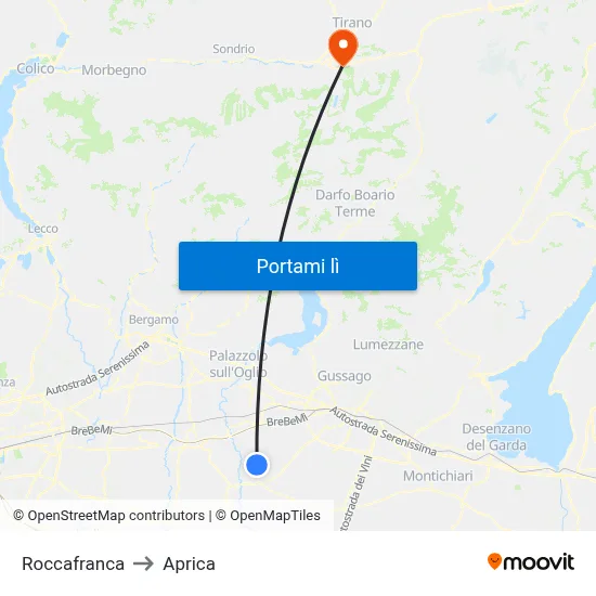 Roccafranca to Aprica map