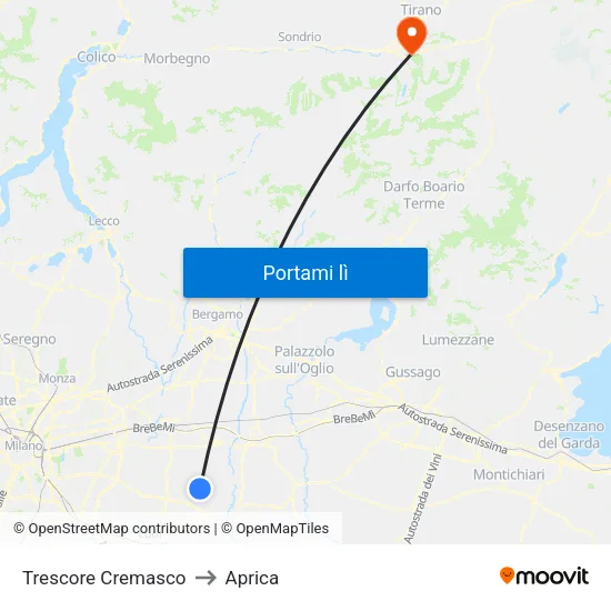 Trescore Cremasco to Aprica map