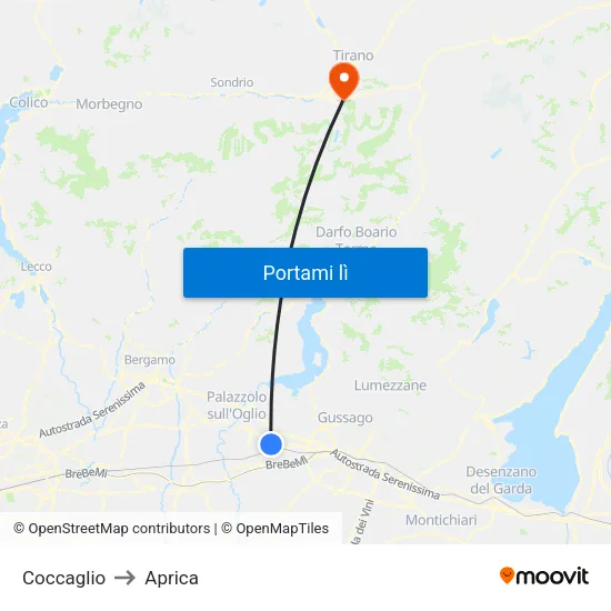 Coccaglio to Aprica map