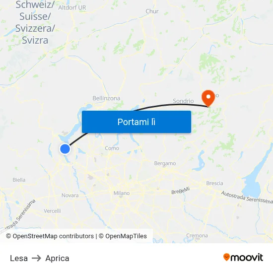 Lesa to Aprica map