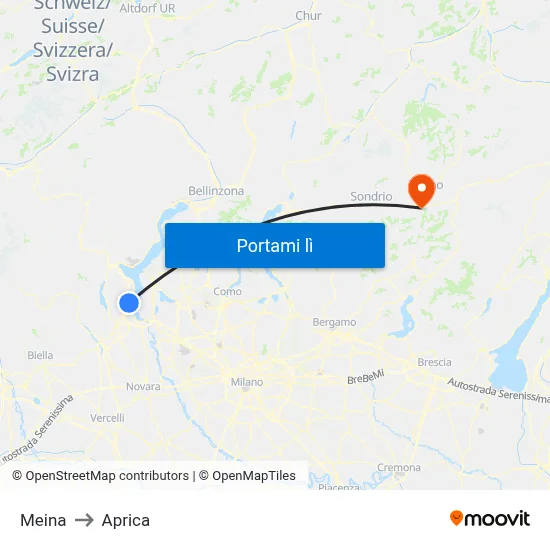 Meina to Aprica map