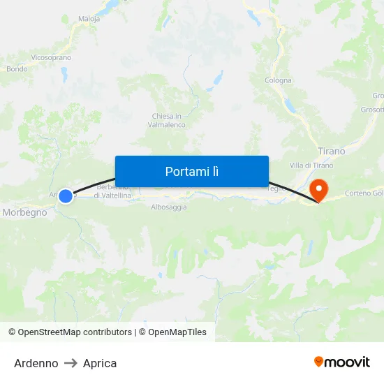 Ardenno to Aprica map