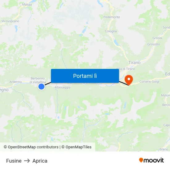 Fusine to Aprica map