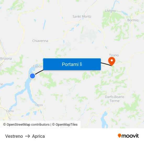 Vestreno to Aprica map