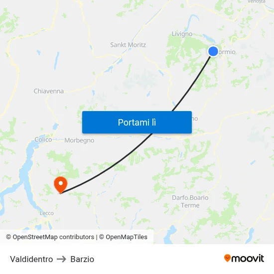 Valdidentro to Barzio map