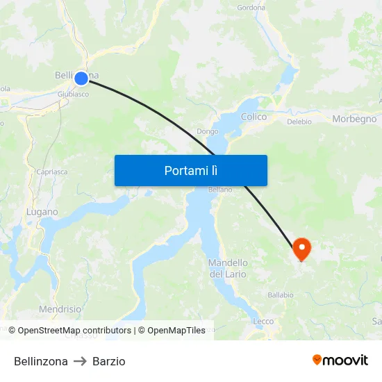 Bellinzona to Barzio map