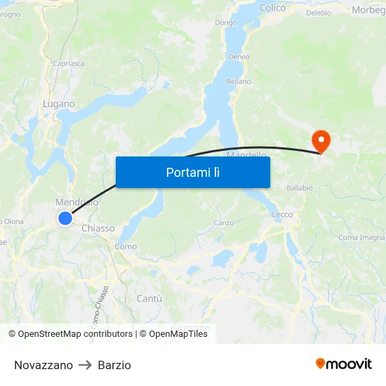 Novazzano to Barzio map