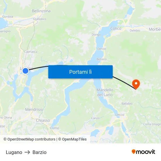 Lugano to Barzio map