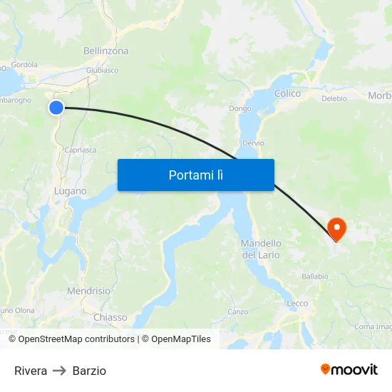 Rivera to Barzio map